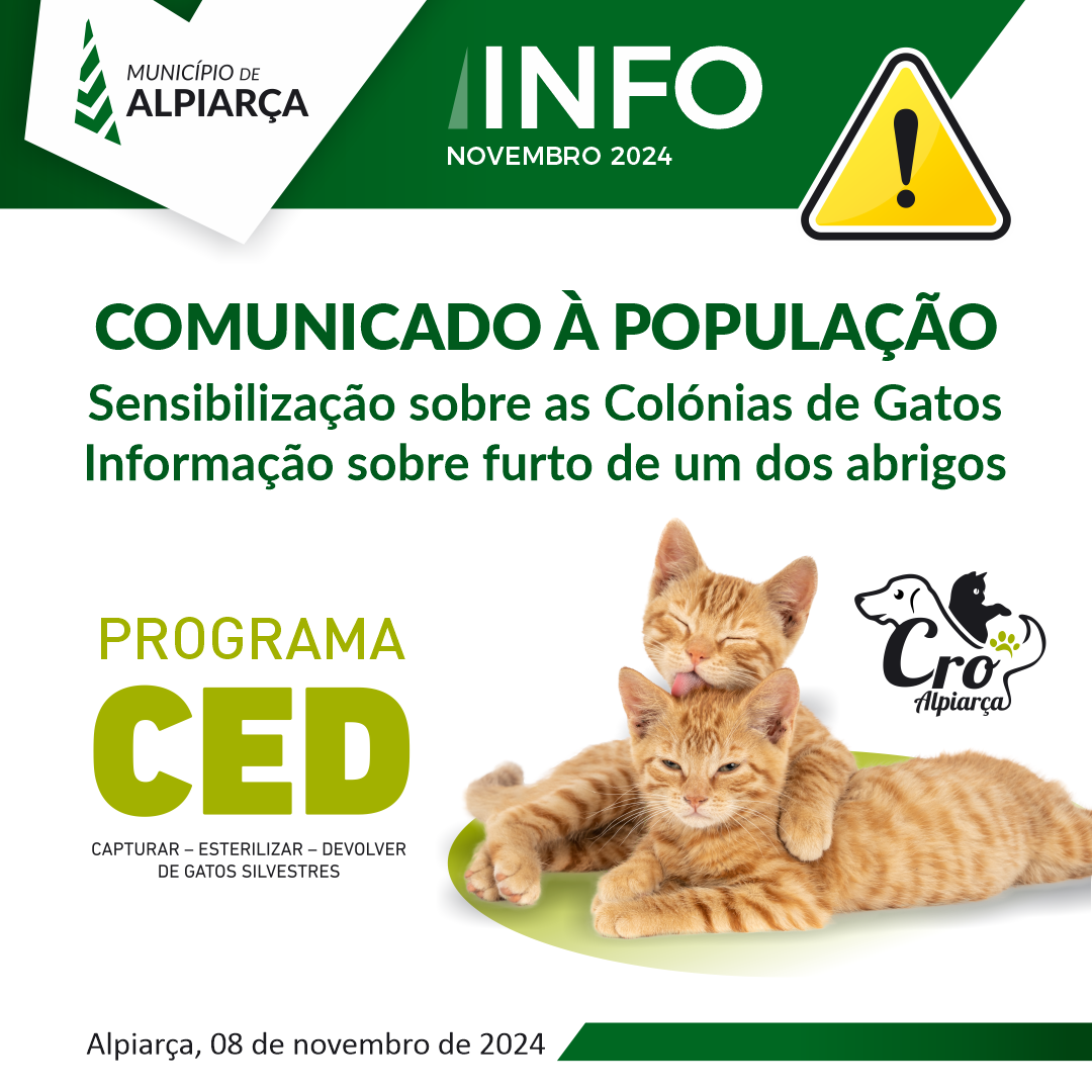 Comunicado à População - Sensibilização Colónias de Gatos e Informação de Furto de abrigo