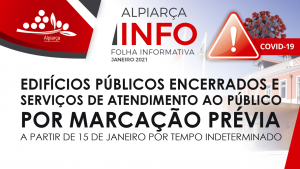 INFORMAÇÃO À POPULAÇÃO | Edifícios públicos encerrados e atendimento por marcação prévia a partir de 15 de Janeiro 2021