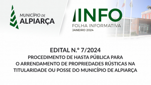 HASTA PÚBLICA | ARRENDAMENTO DE PROPRIEDADES RÚSTICAS NA TITULARIDADE OU POSSE DO MUNICÍPIO DE ALPIARÇA