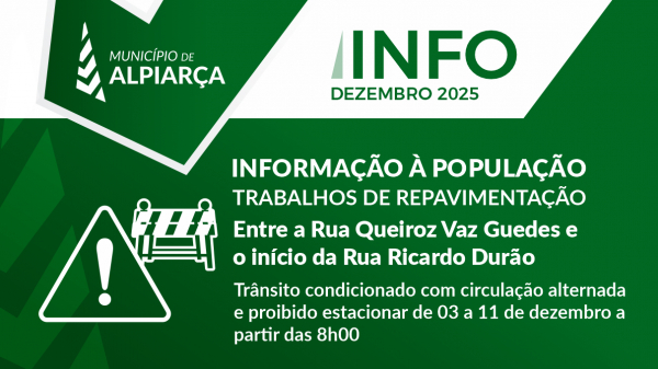 Trabalhos de repavimentação | 3 a 11 Dezembro 2025